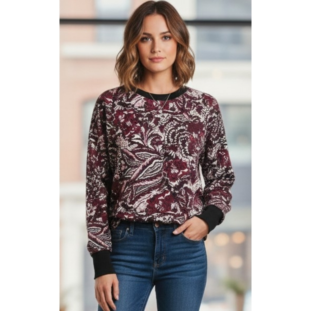 Joie Caleigh Floral Print Sweatshirt Cranberry Size L